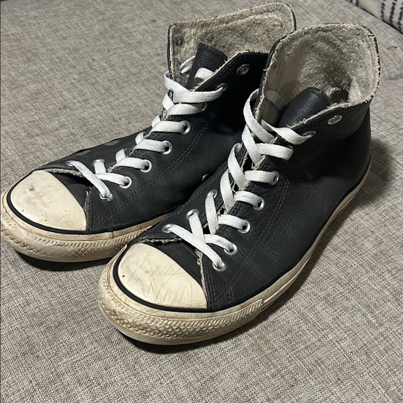 D GREY High-Top Men\'s CONVERSE • Custom Leather & Wool